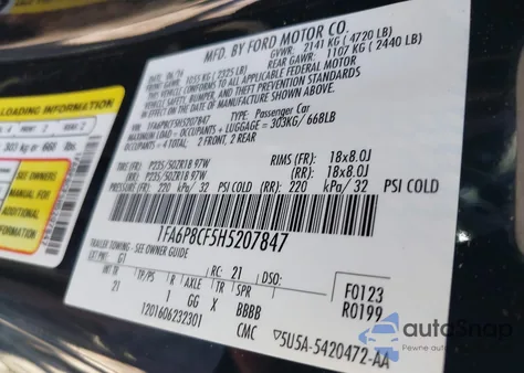 2017 Ford Mustang Gt из США, поврежденный, VIN 1FA6P8CF5H5207847